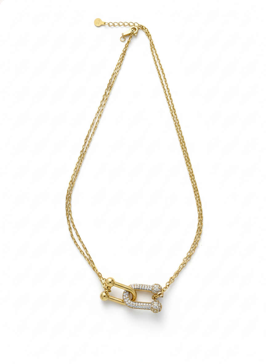 Layered Crystal Link Necklace