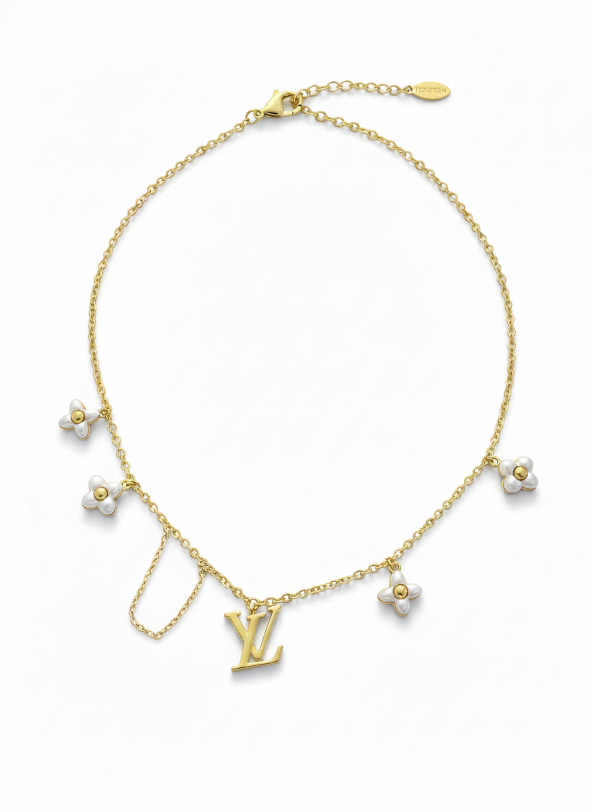 Flower Charm Necklace with Monogram