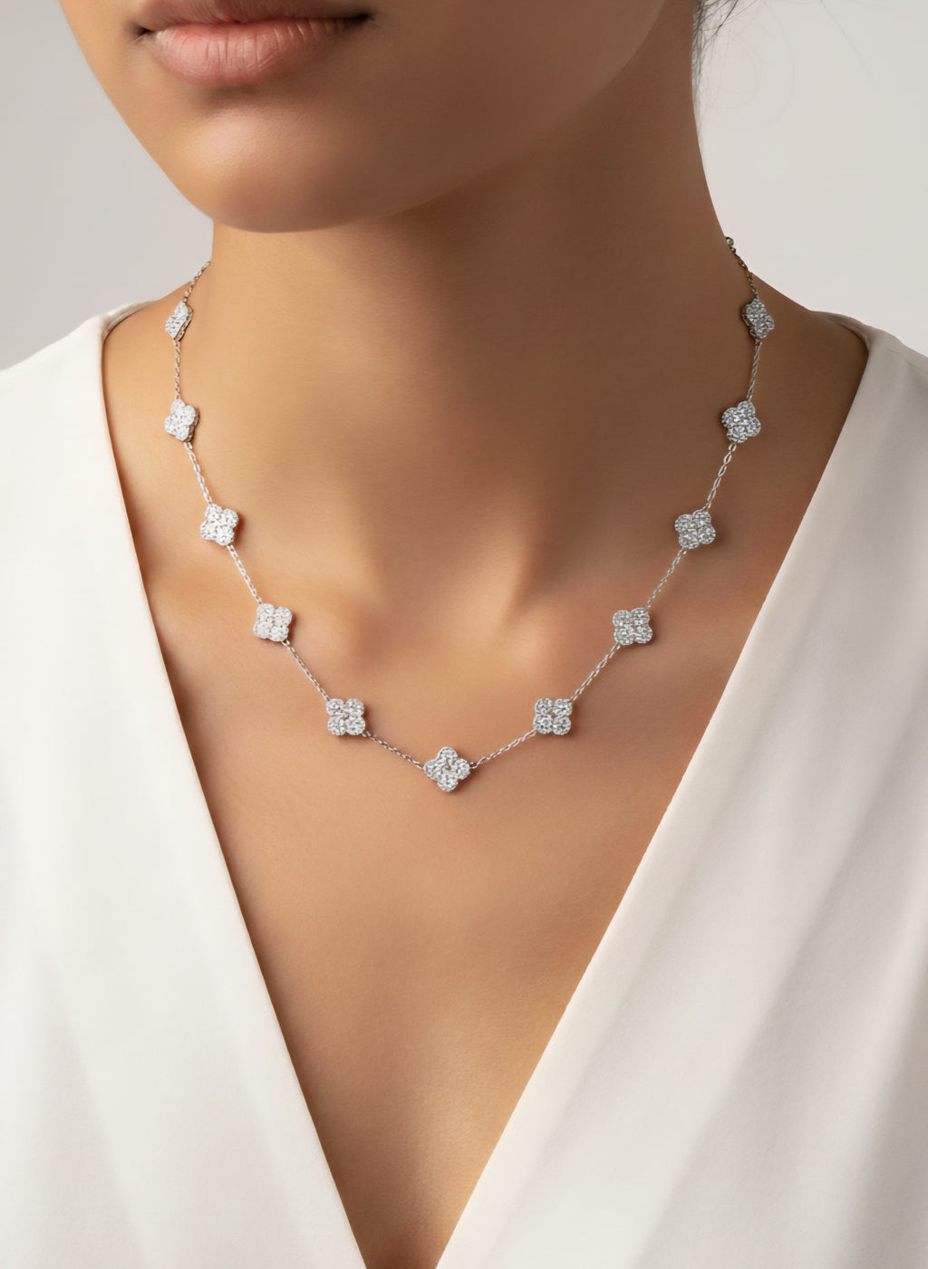 Crystal Clover Station Necklace