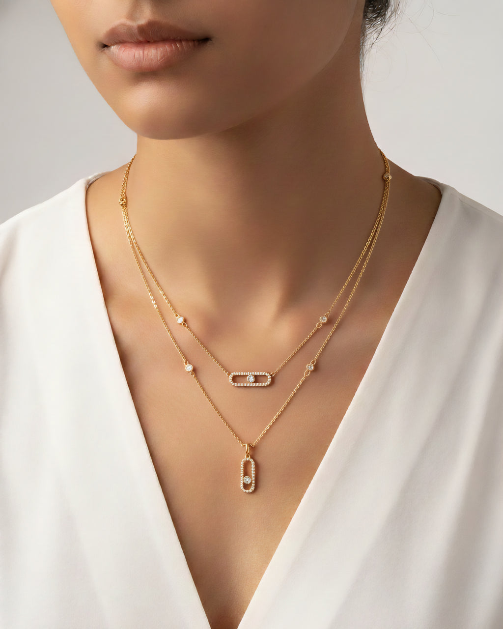 Layered Crystal Link Necklace