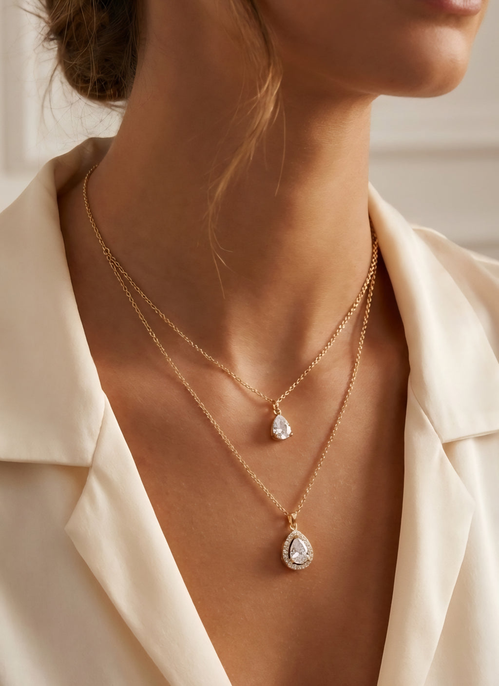 Layered Teardrop Crystal Necklace