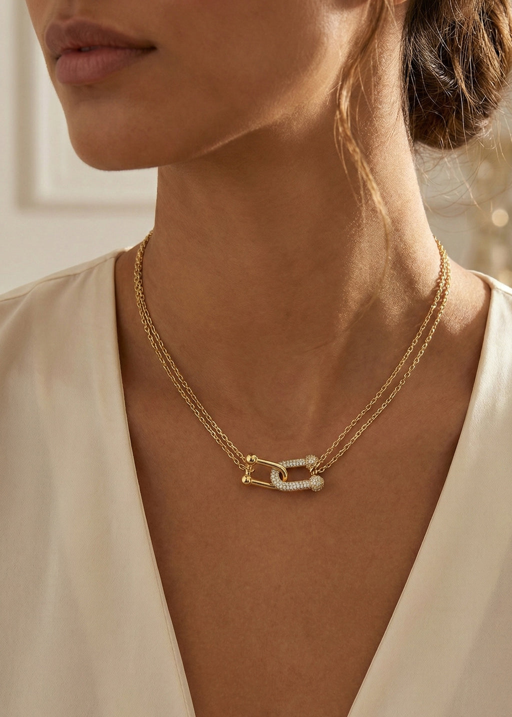 Layered Crystal Link Necklace