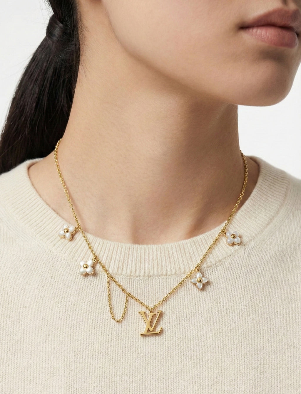 Flower Charm Necklace with Monogram