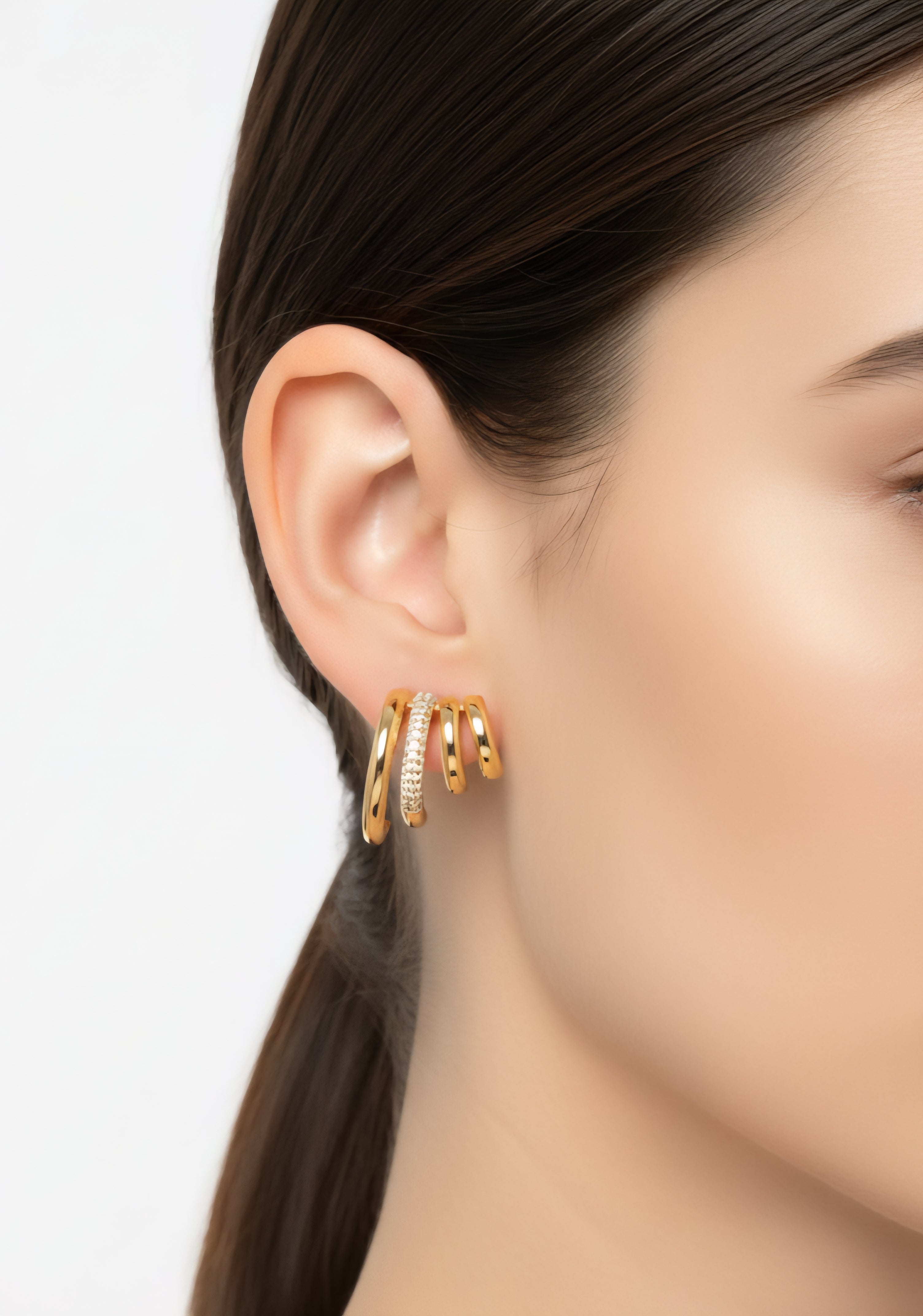 Triple Hoop Crystal Ear Climber Earrings - Gold