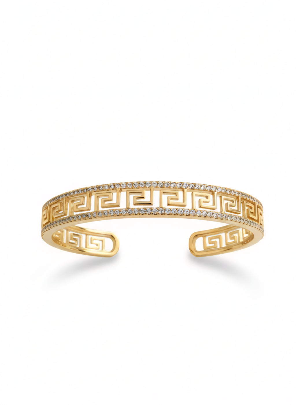 Greek Key Crystal Cuff Bracelet - Gold