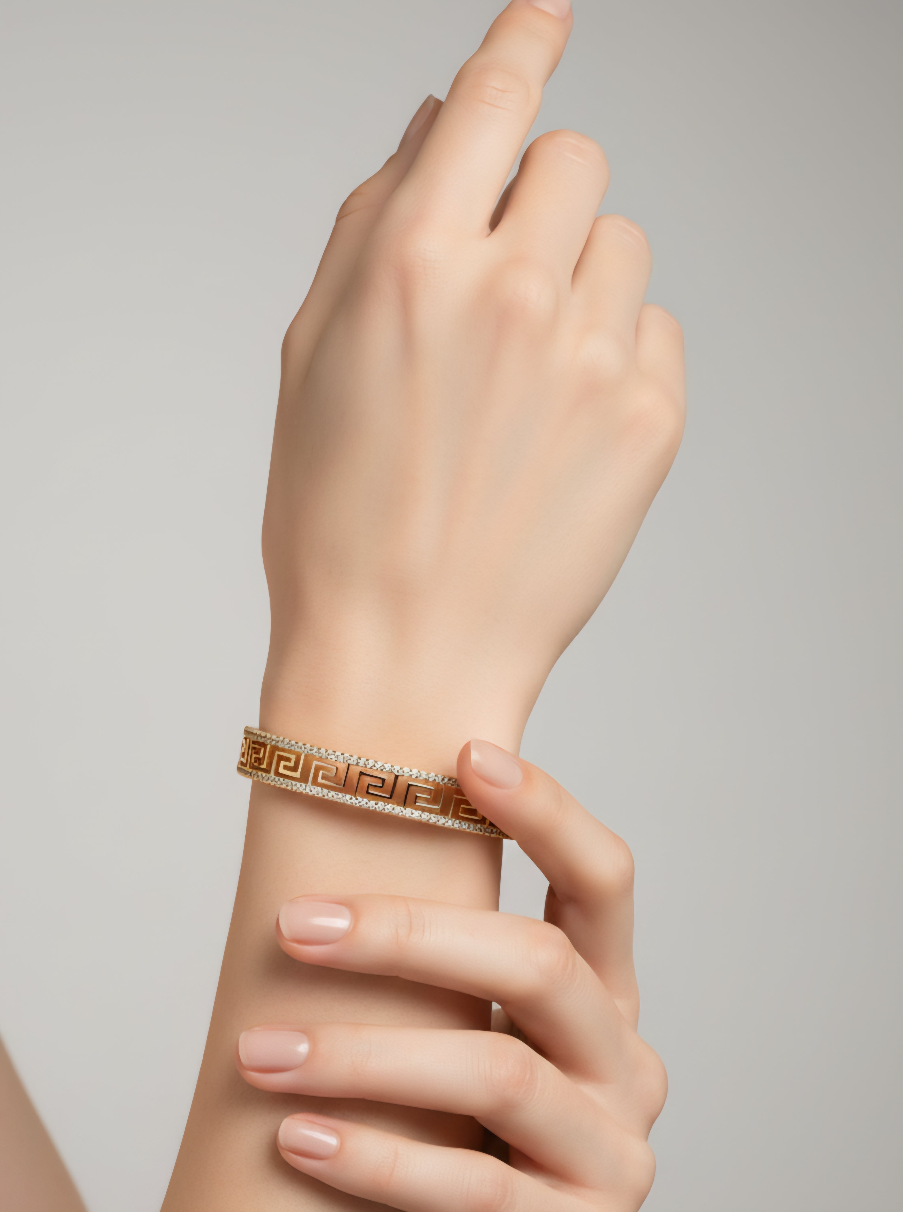 Greek Key Crystal Cuff Bracelet - Gold