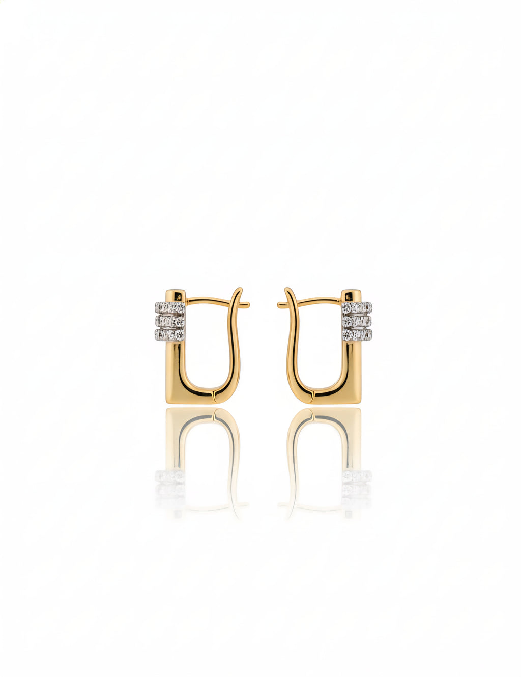 Rectangular Crystal Huggie Hoop Earrings - Gold