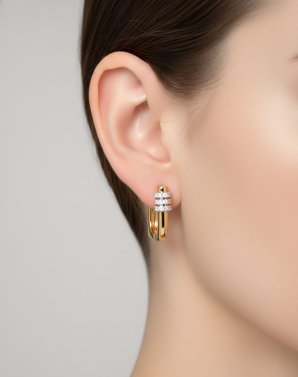 Rectangular Crystal Huggie Hoop Earrings - Gold