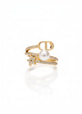 Pearl Star Crystal Stacking Ring Set - Gold