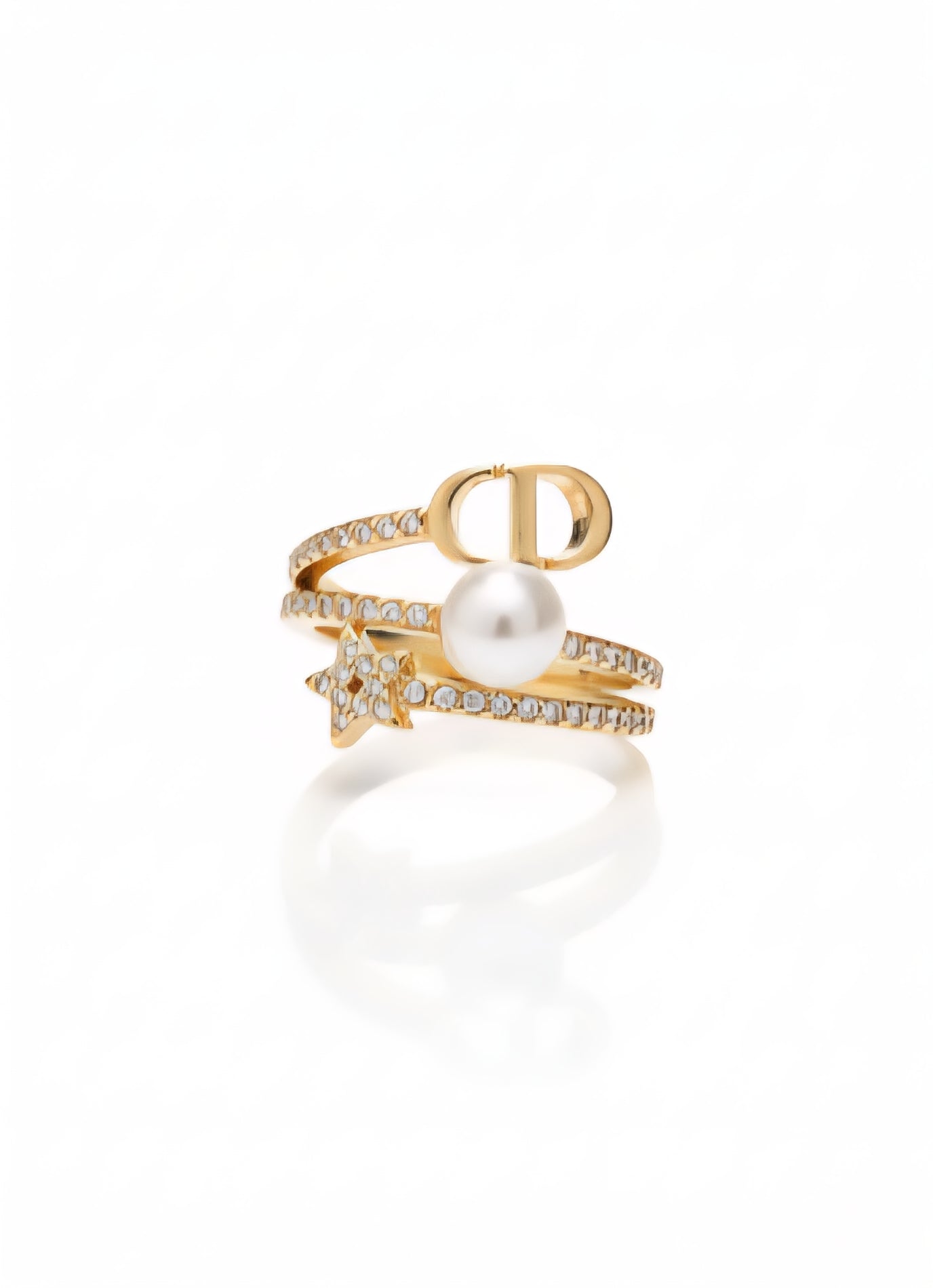 Pearl Star Crystal Stacking Ring Set - Gold