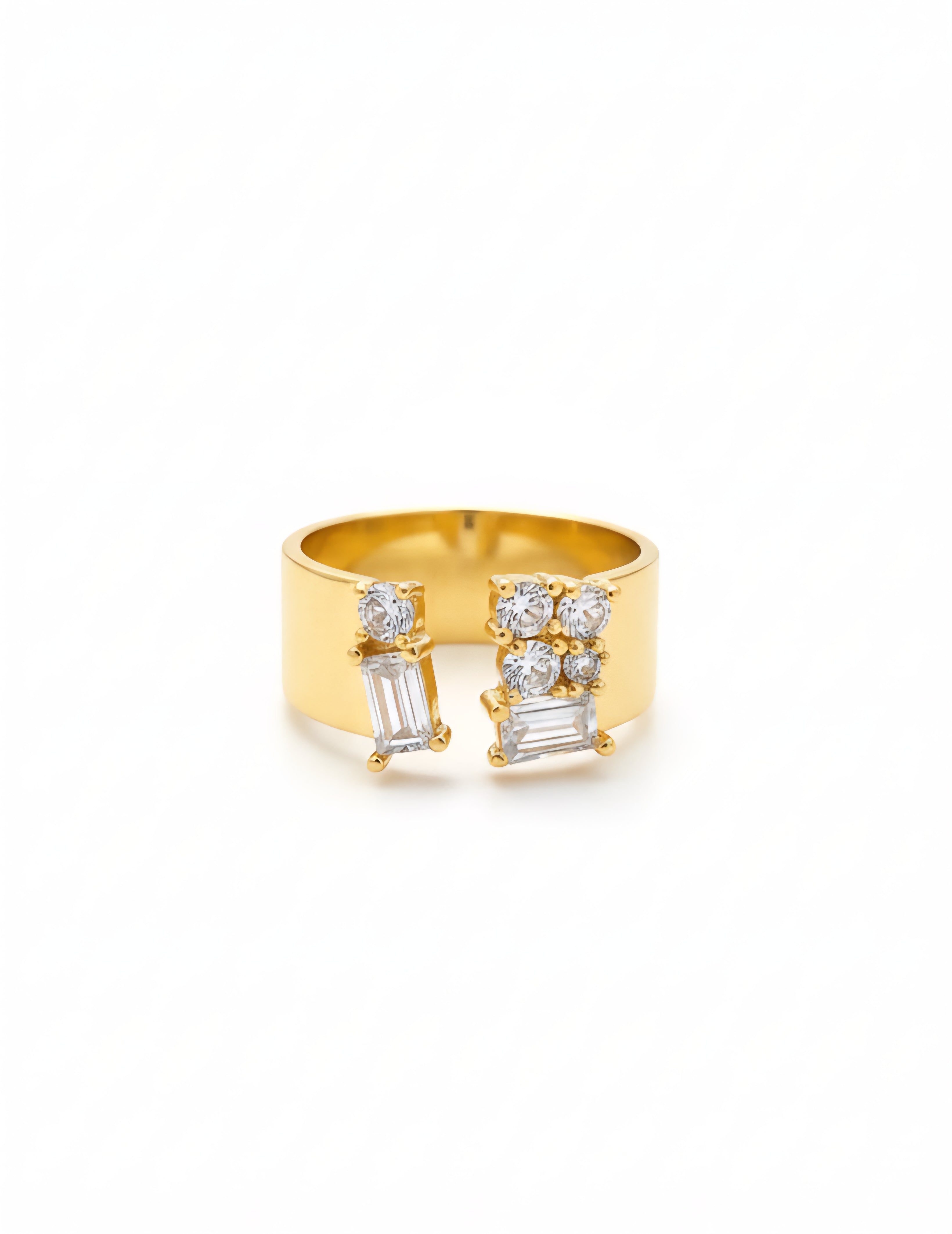 Baguette Crystal Open Band Ring - Gold