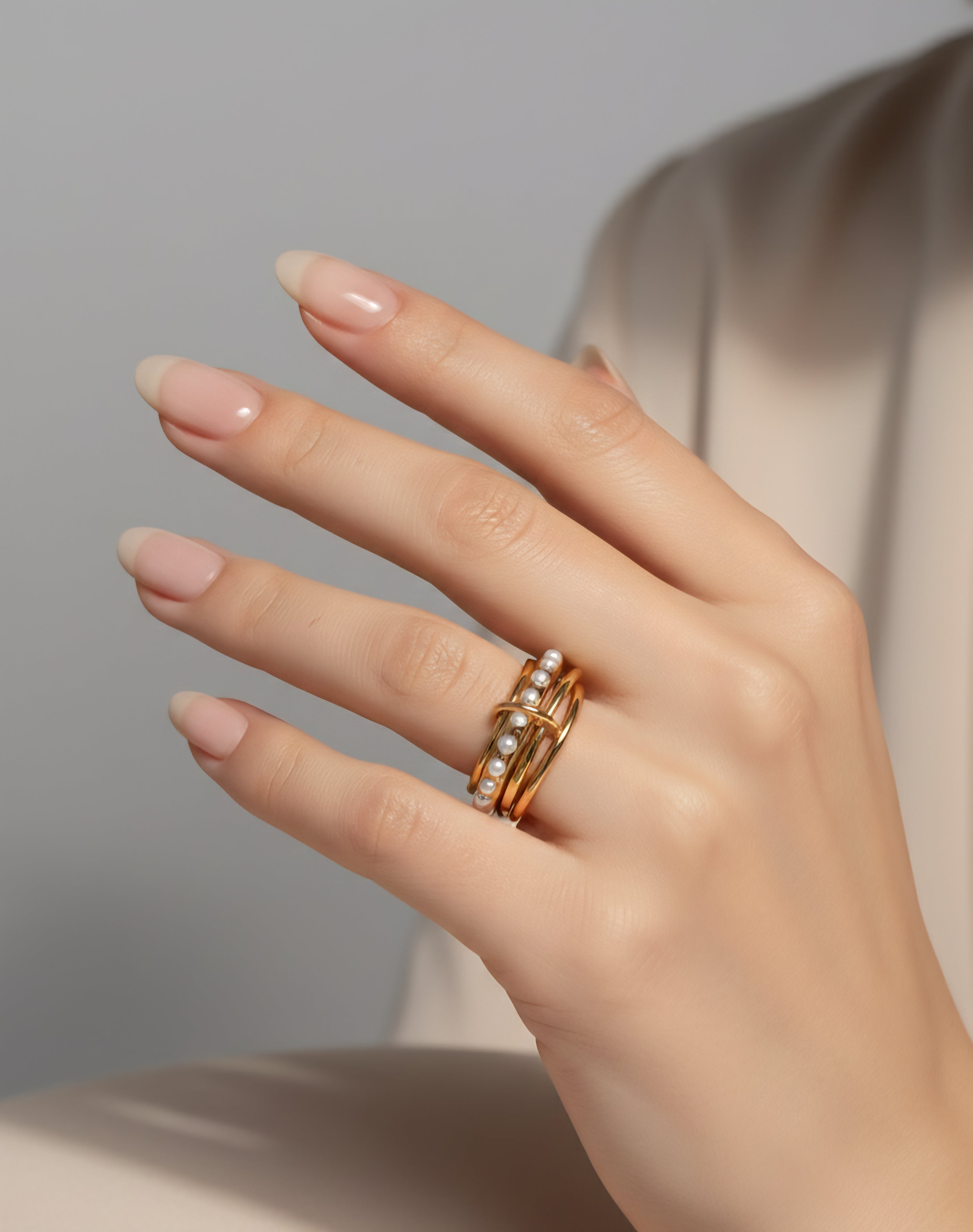 Pearl Stacking Ring Set - Gold