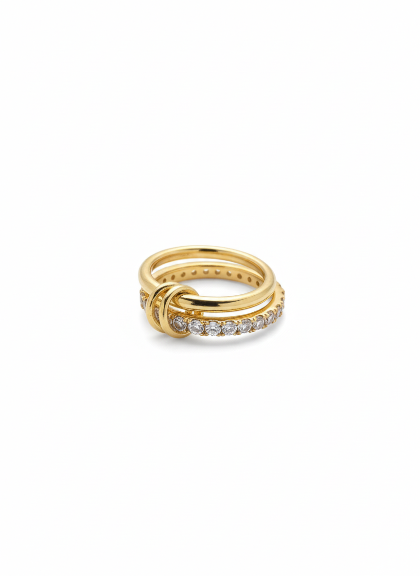 Interlocking Crystal 2 Band Ring Set - Gold