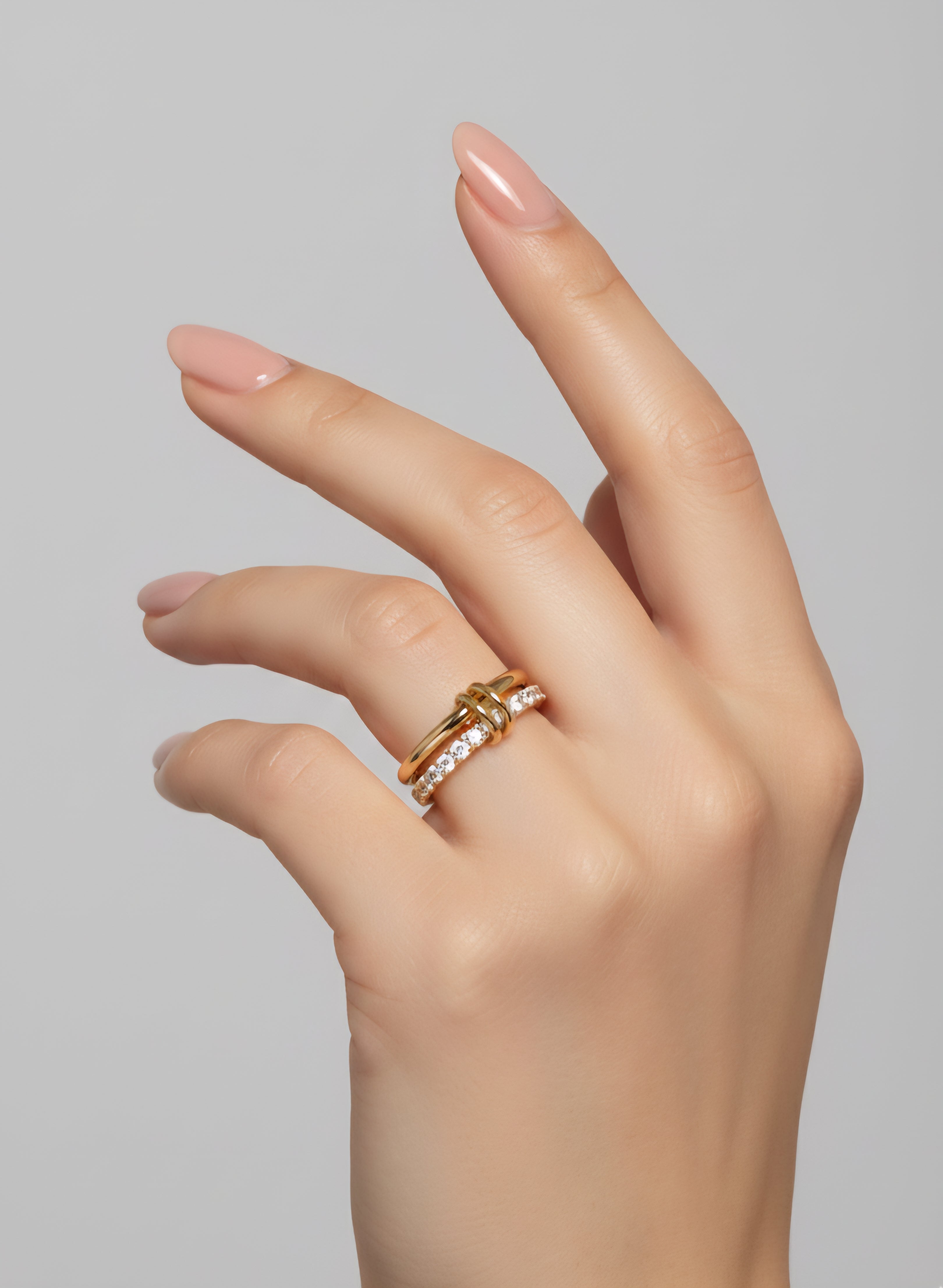 Interlocking Crystal 2 Band Ring Set - Gold