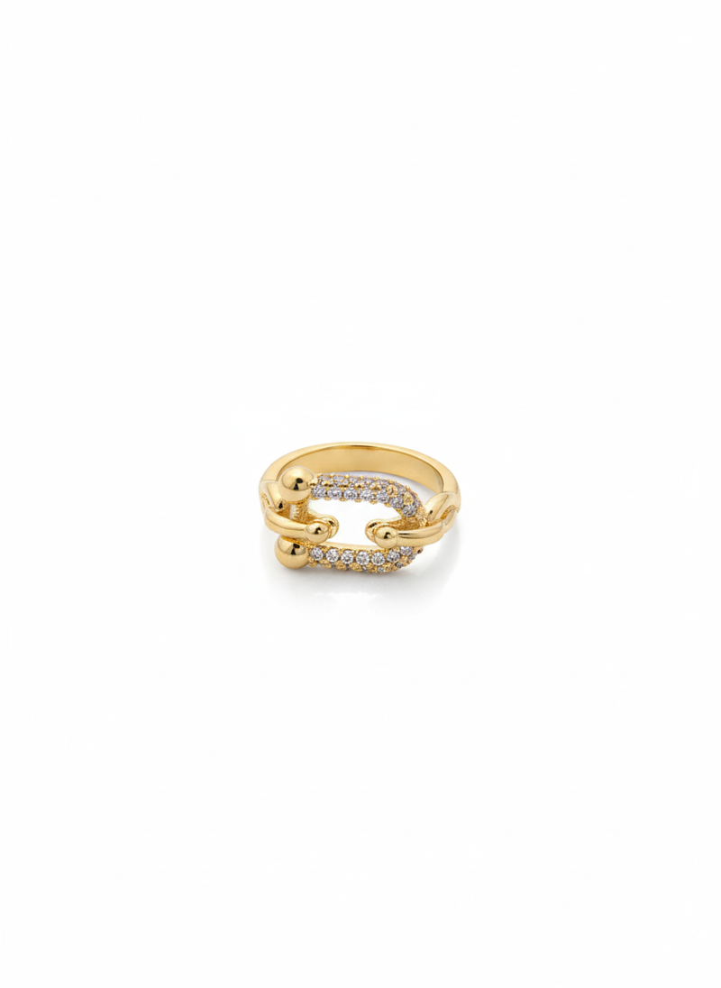 Chain Link Crystal Ring - Gold