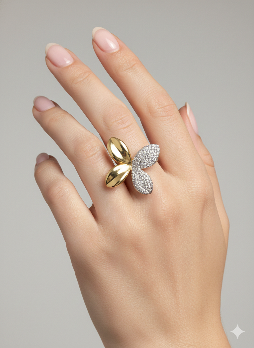 Butterfly Pearl Statement Ring - Gold