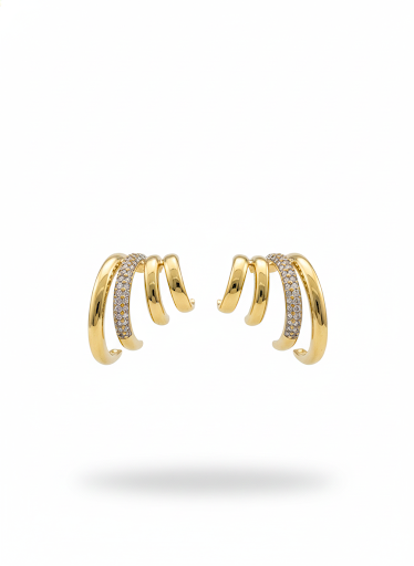 Triple Hoop Crystal Ear Climber Earrings - Gold