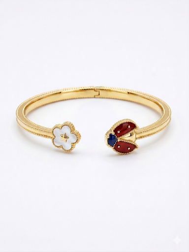 Gold Clover & Ladybug Cuff Bracelet