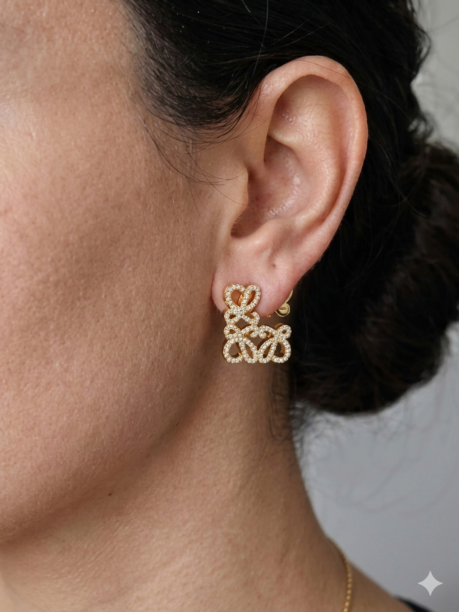 Gold Crystal Lace Square Earrings