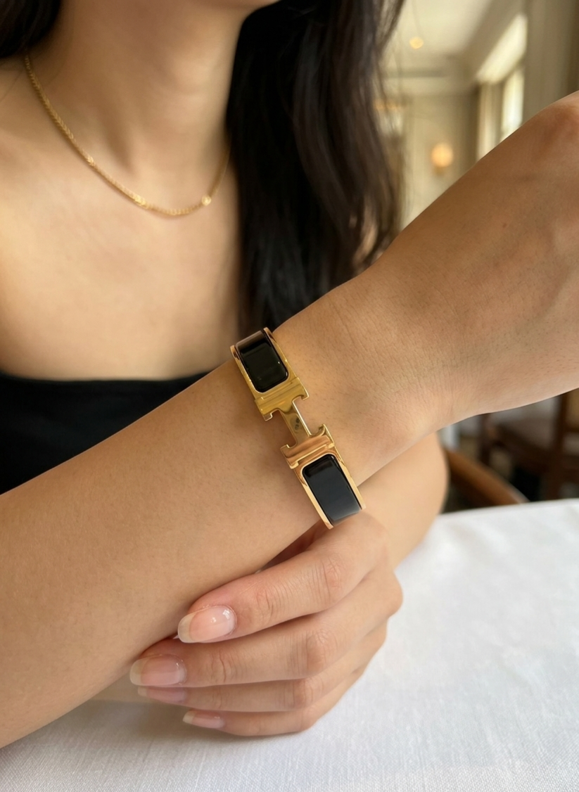 H-Clasp Enamel Cuff Bracelet