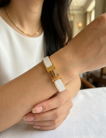 H-Clasp Enamel Cuff Bracelet