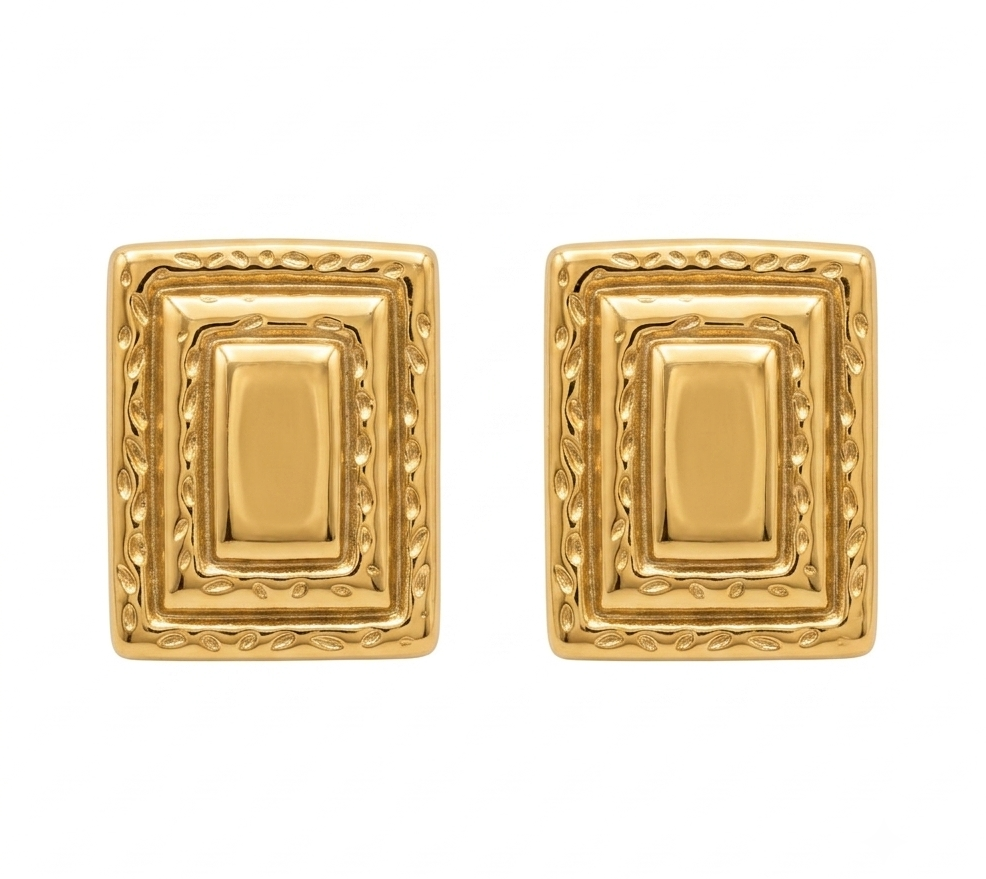 Gold Rectangular Stud Earrings