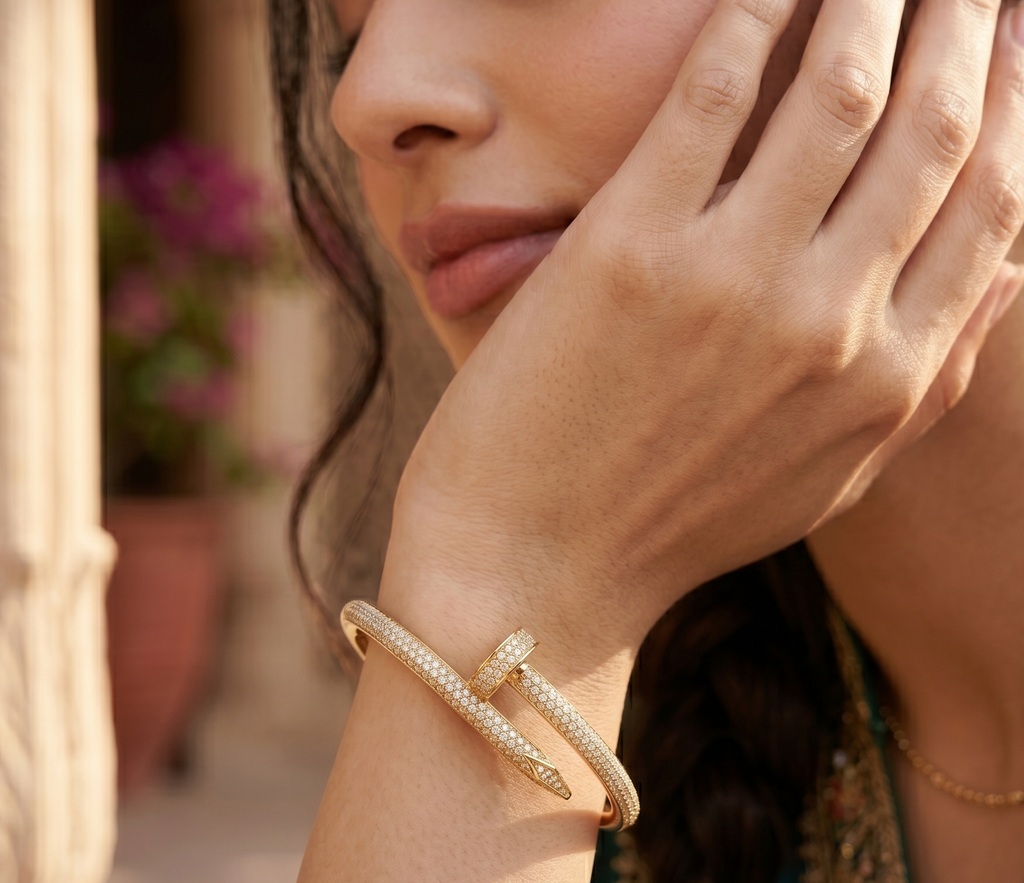 Pavé Nail Bypass Bangle Bracelet