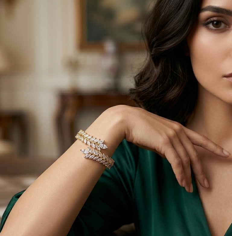 Crystal Leaf Cuff Bracelet