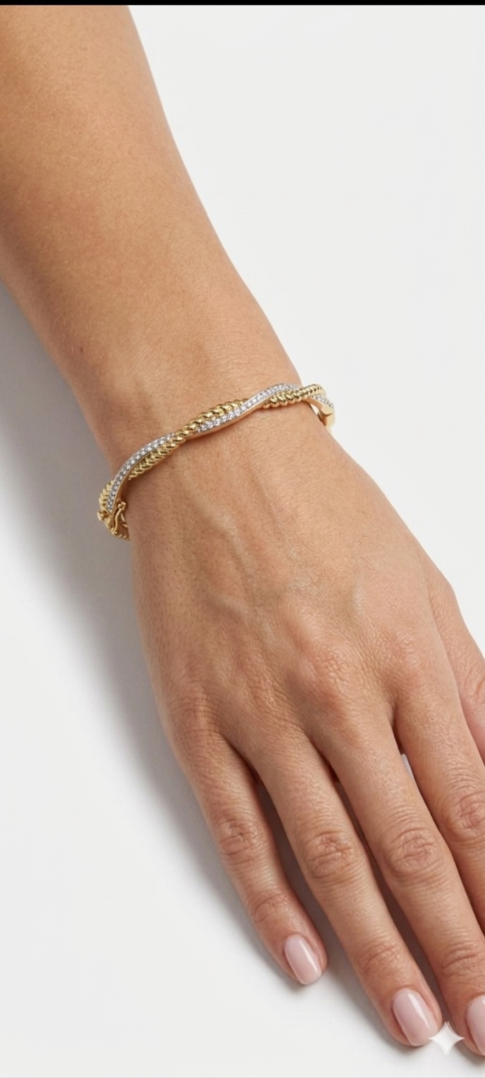 Twisted Beaded Pavé Bangle Bracelet