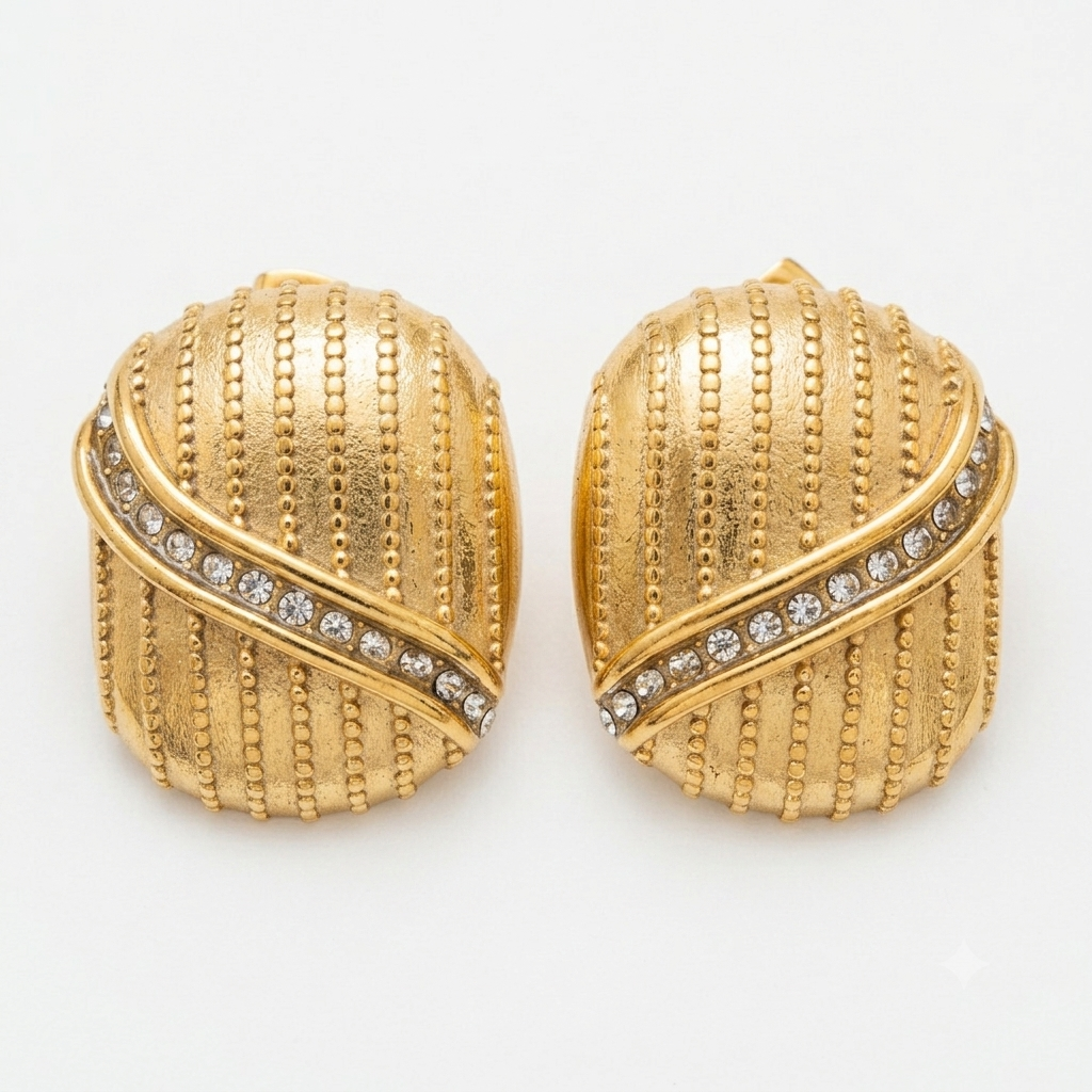 Gold Crystal Sash Dome Earrings