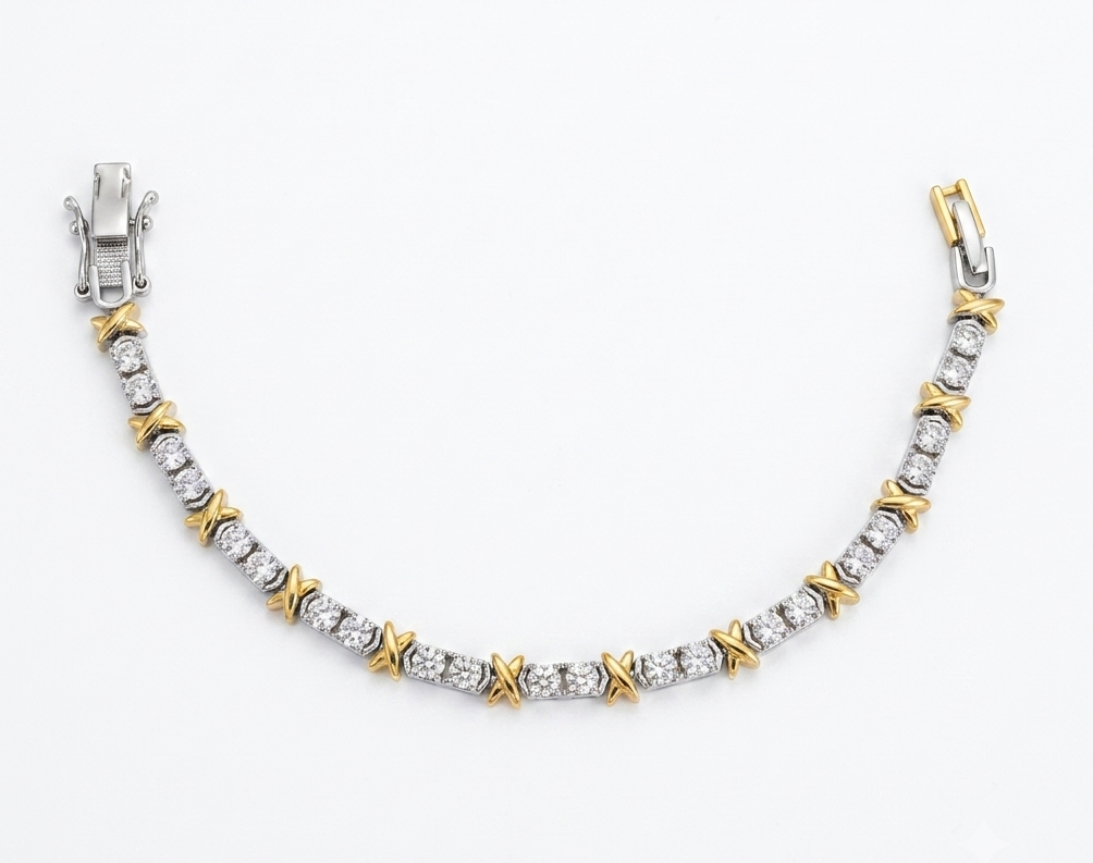 Gold & Silver X-Link Tennis Bracelet