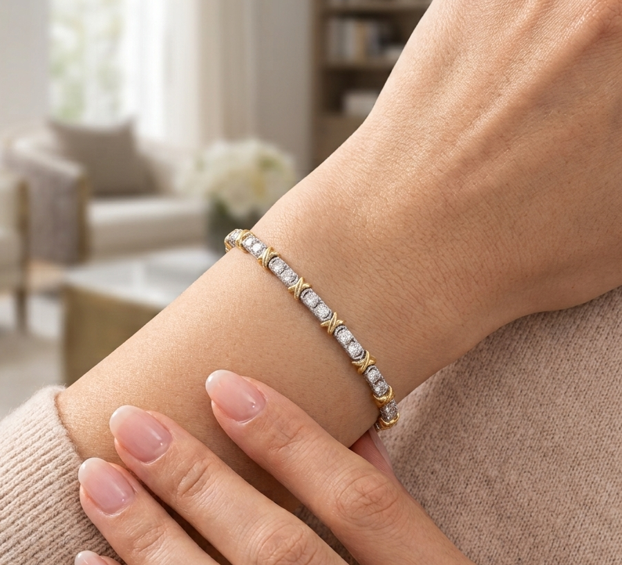 Gold & Silver X-Link Tennis Bracelet