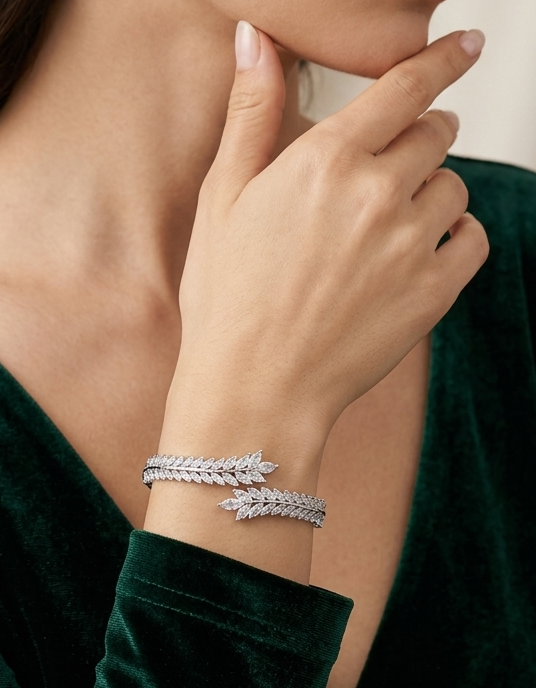 Crystal Leaf Cuff Bracelet