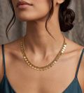 Gold Coin Disc Drop Curb Chain Necklace