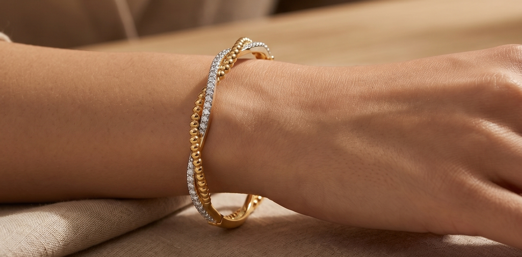 Twisted Beaded Pavé Bangle Bracelet