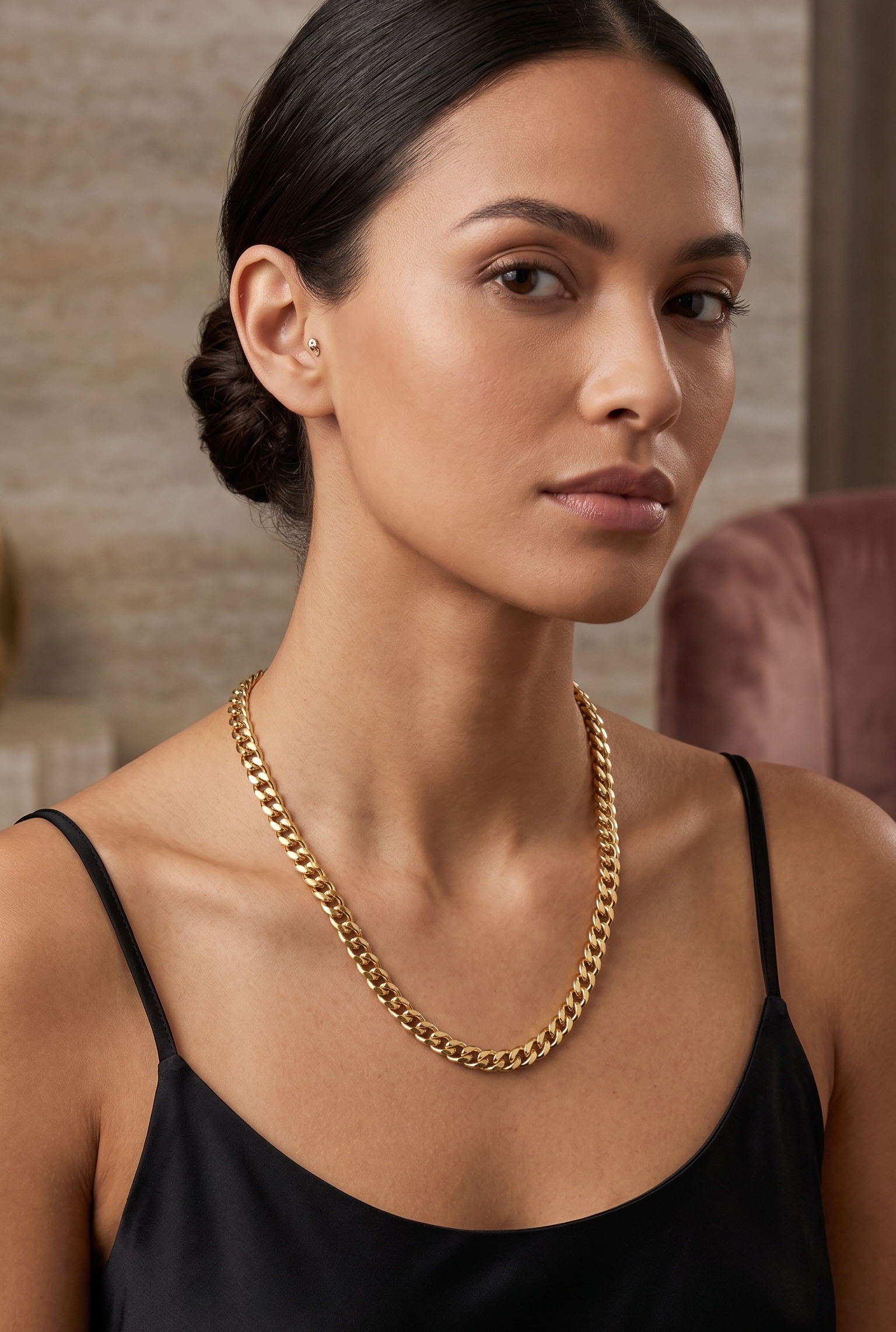 Gold Cuban Curb Chain Necklace