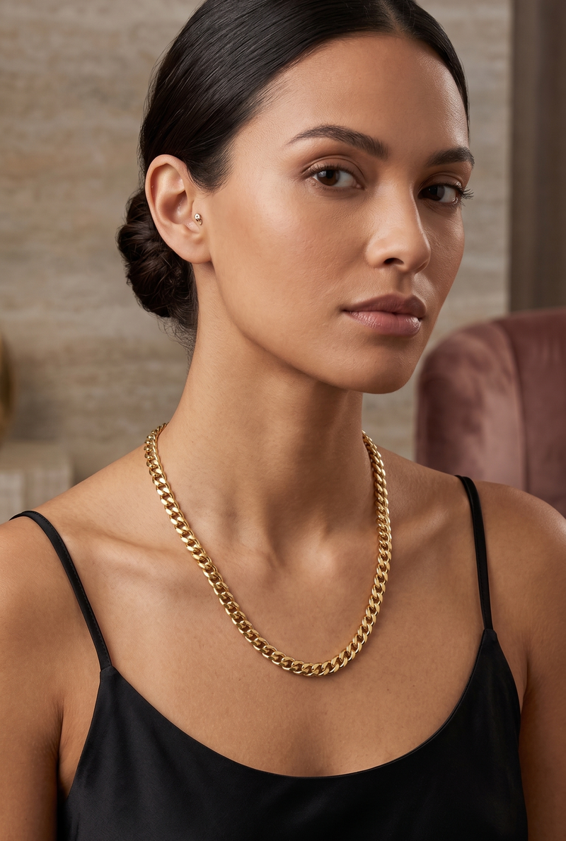 Gold Cuban Curb Chain Necklace
