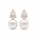 Pear crystal and pearl drop earrings product shot