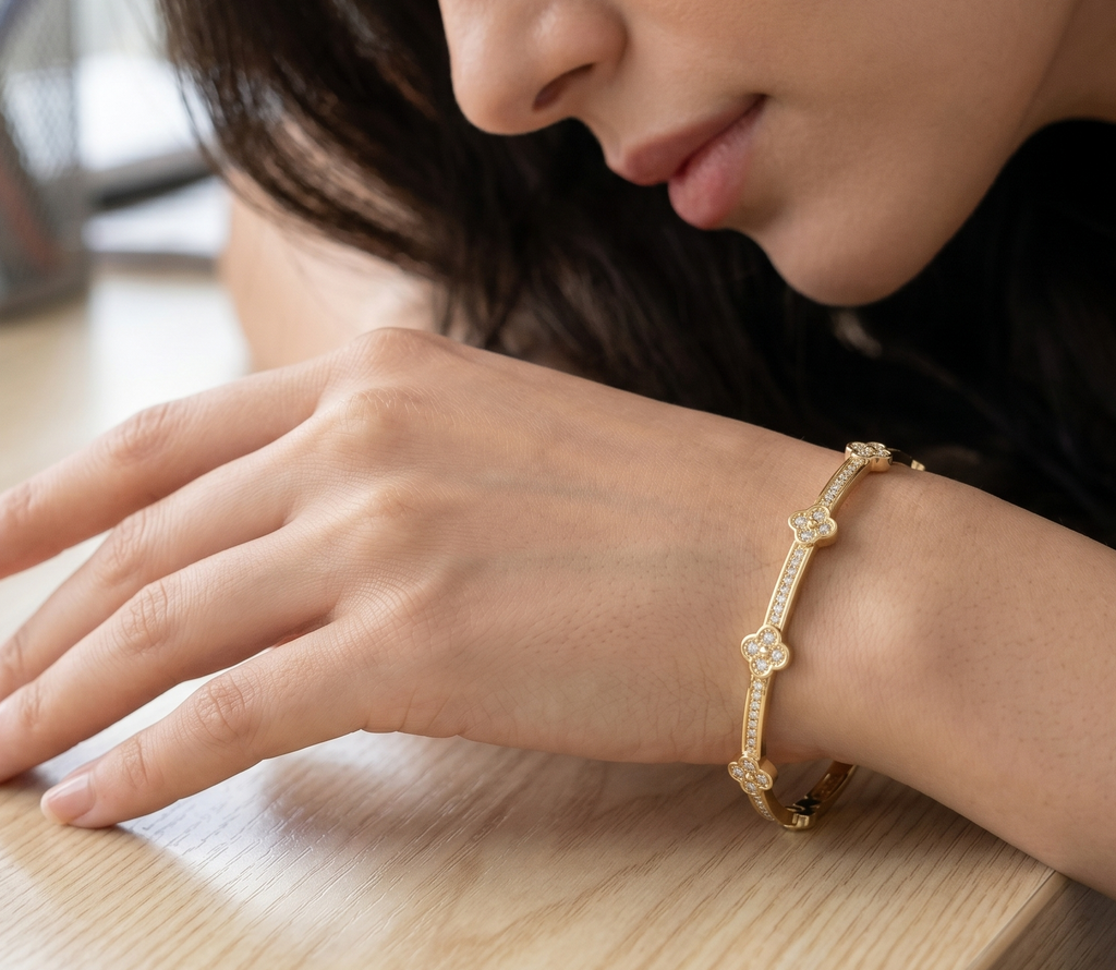 Crystal Clover Bangle Bracelet