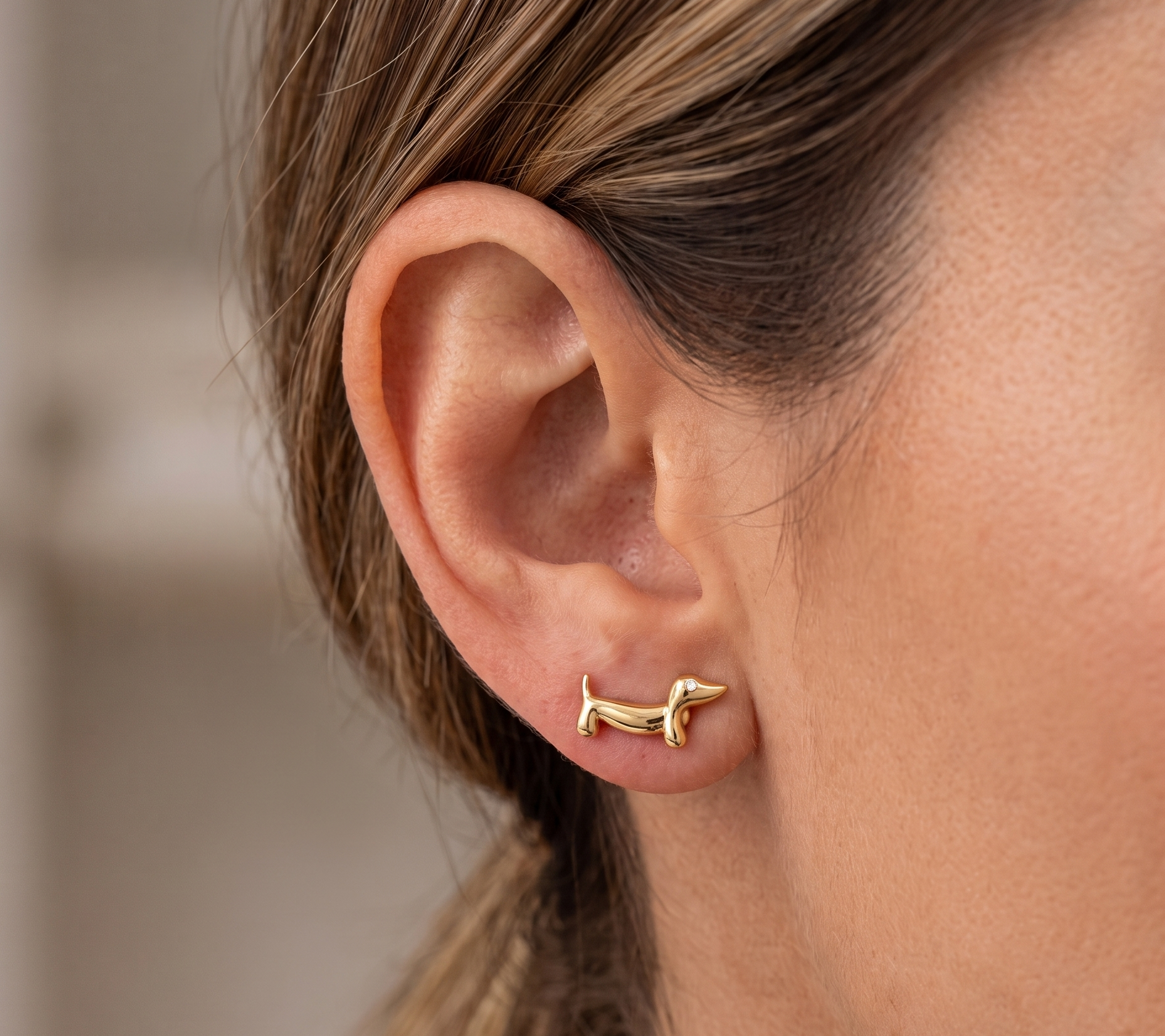 Gold Dachshund Stud Earrings
