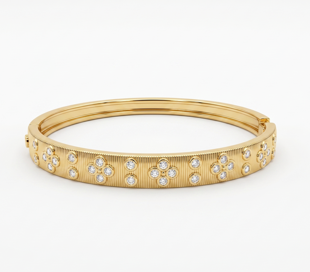 Floral Crystal Ribbed Bangle Bracelet