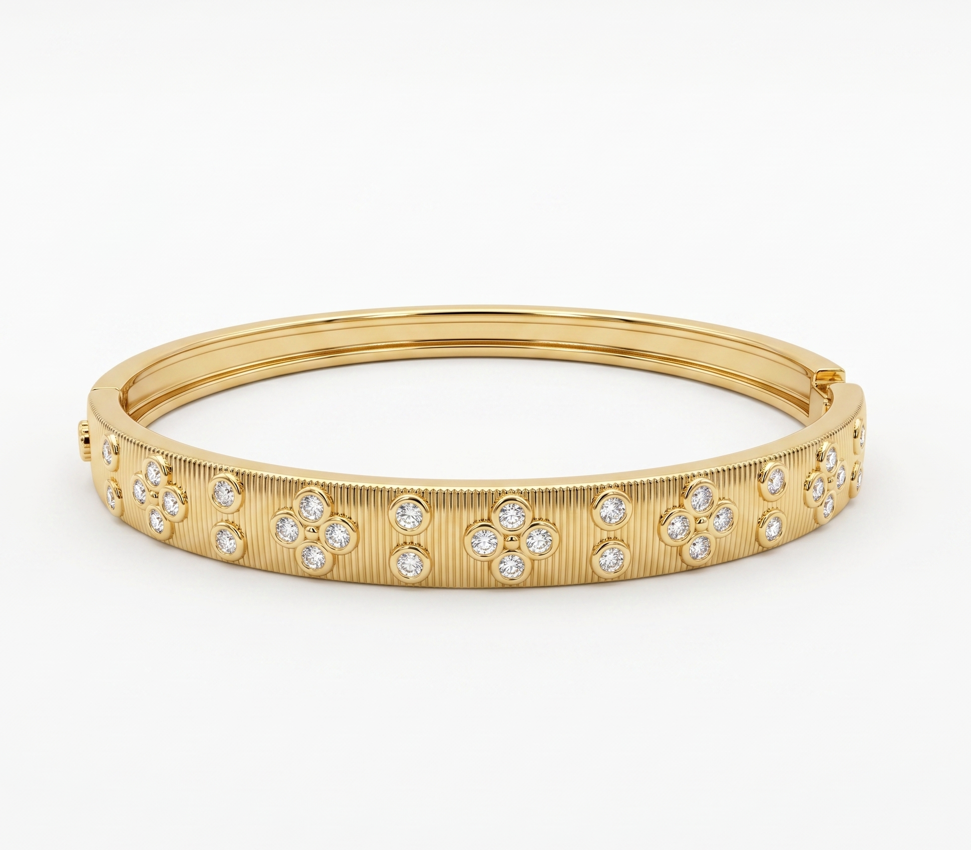 Floral Crystal Ribbed Bangle Bracelet