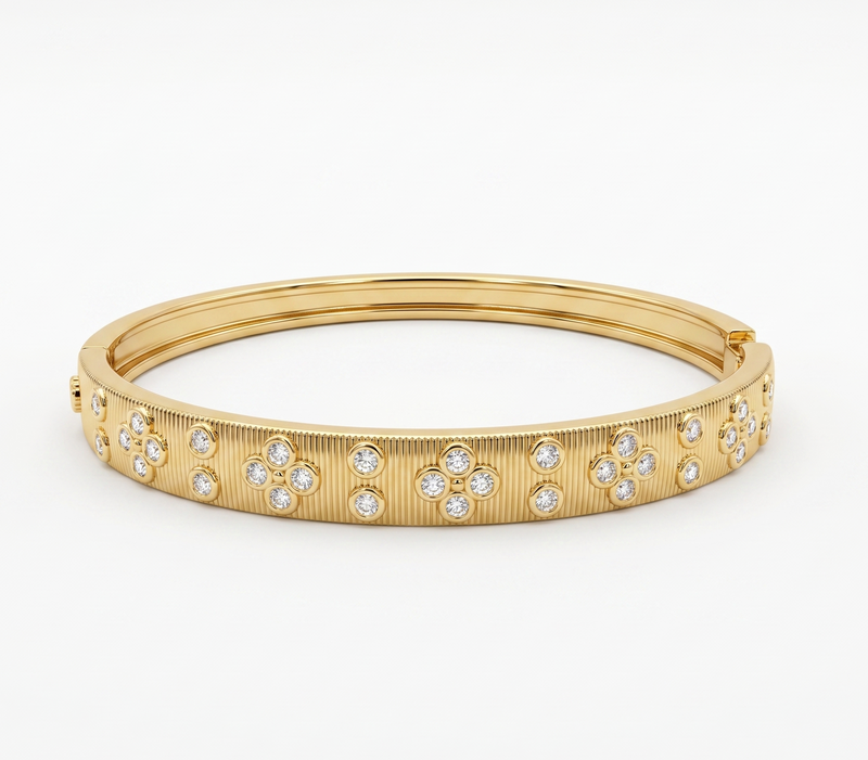 Floral Crystal Ribbed Bangle Bracelet