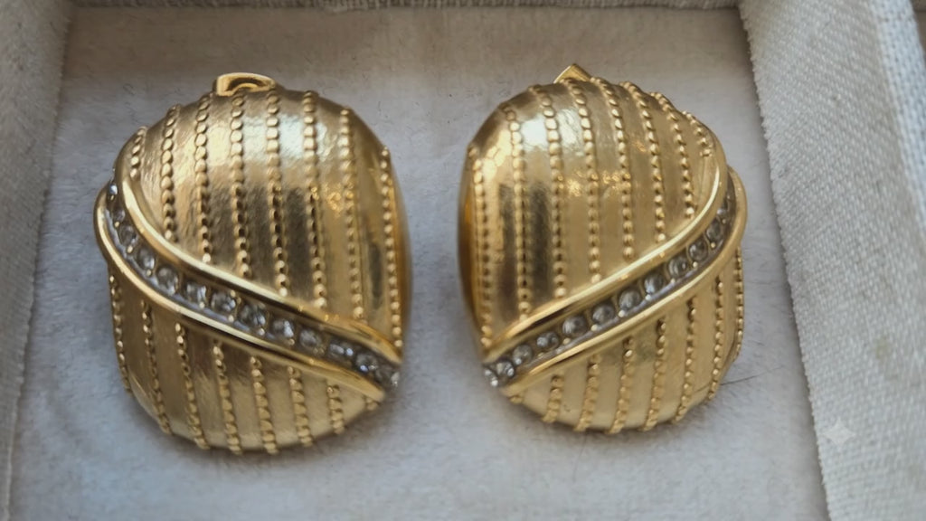 Gold Crystal Sash Dome Earrings