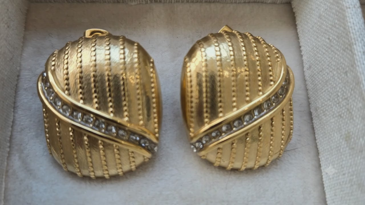 Gold Crystal Sash Dome Earrings