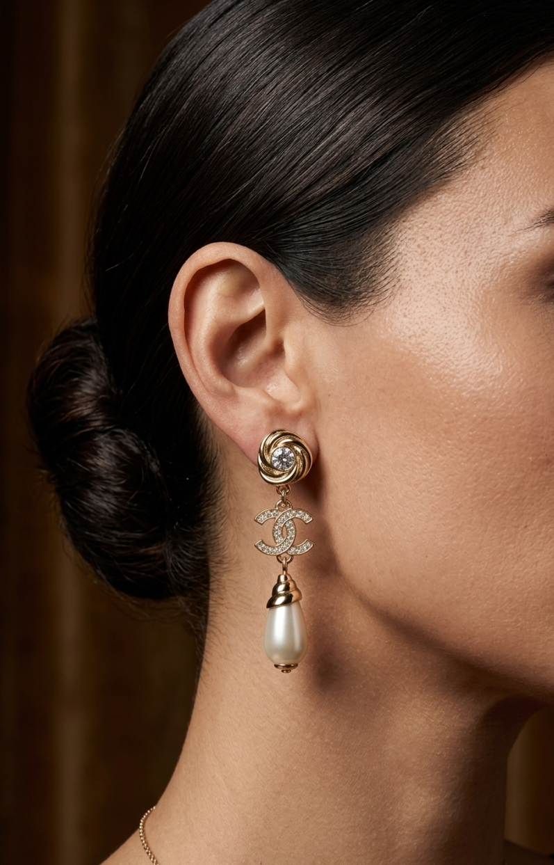 Crystal Swirl Pearl Drop Earrings