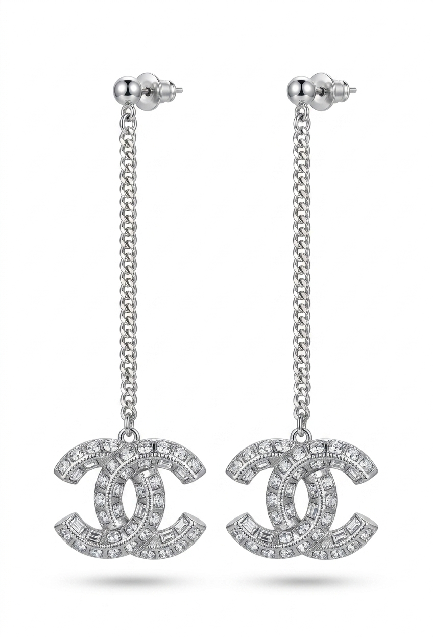 Crystal CC Chain Drop Earrings