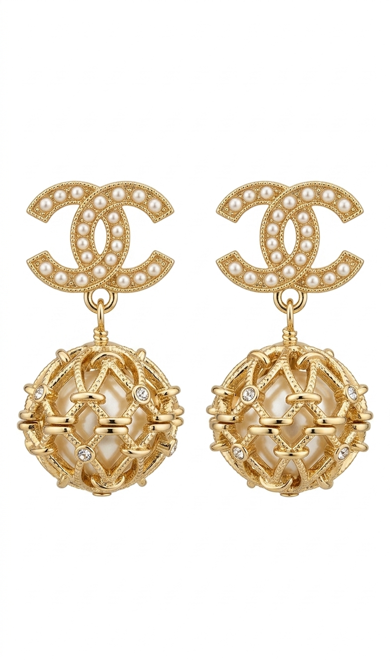Pearl Cage Globe Drop Earrings