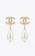 Pearl CC Logo Drop Earrings