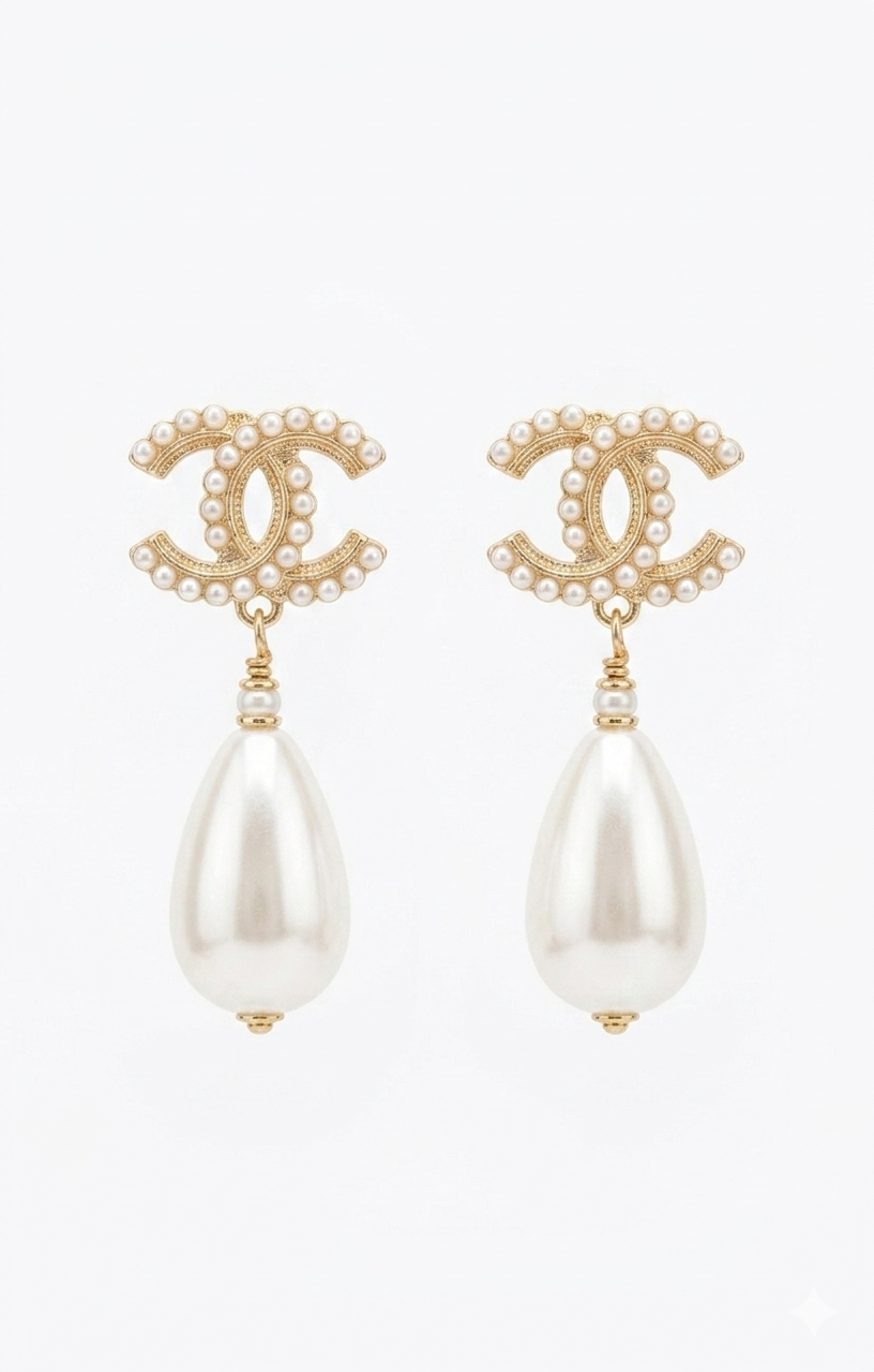 Pearl CC Logo Drop Earrings